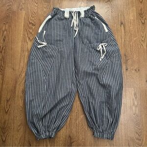 es:some  Navy White Striped barrel trend Pants joggers size small oversized